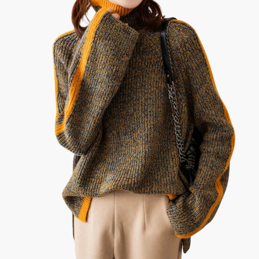Women's knitted sweater with turtleneck and wide sleeves