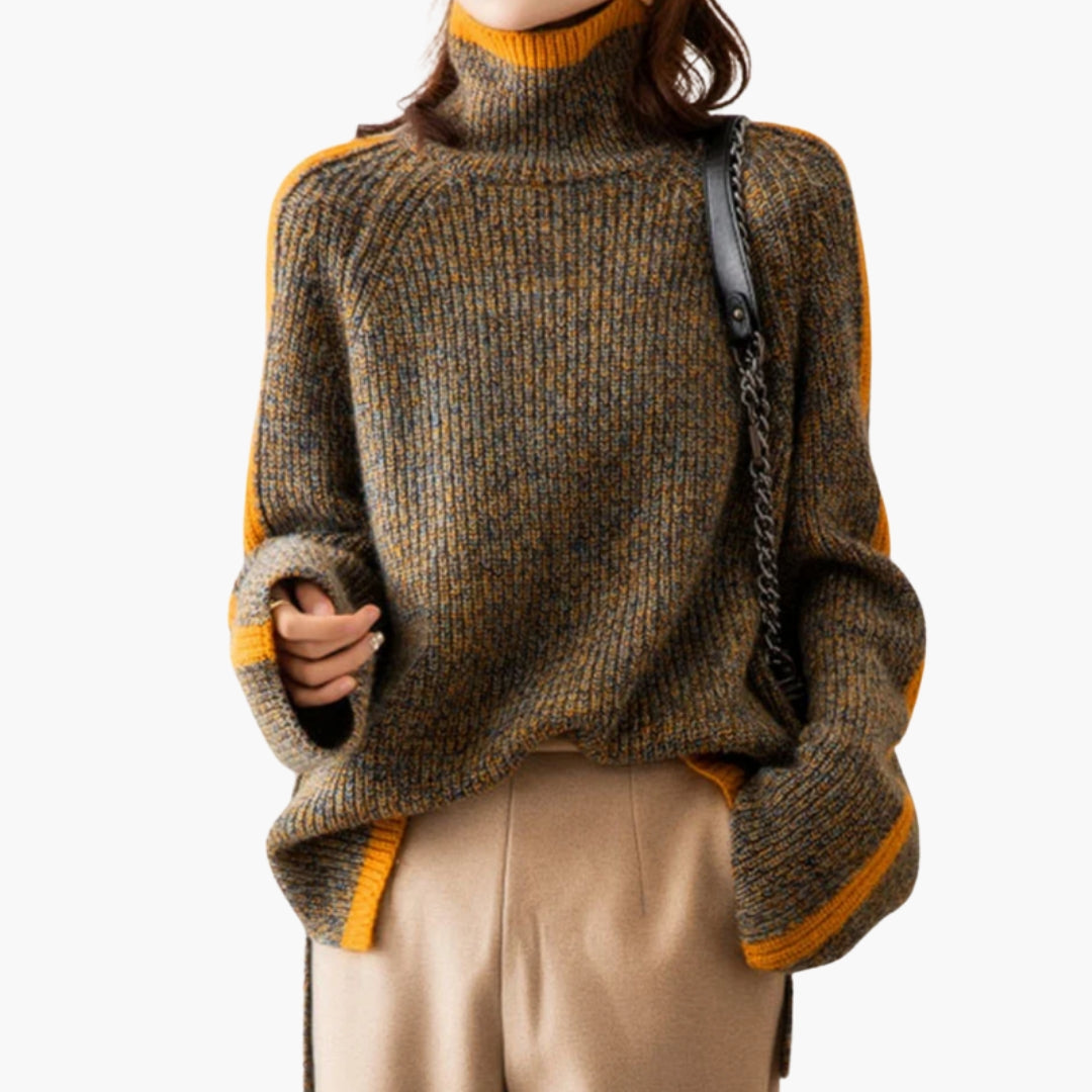Women's knitted sweater with turtleneck and wide sleeves