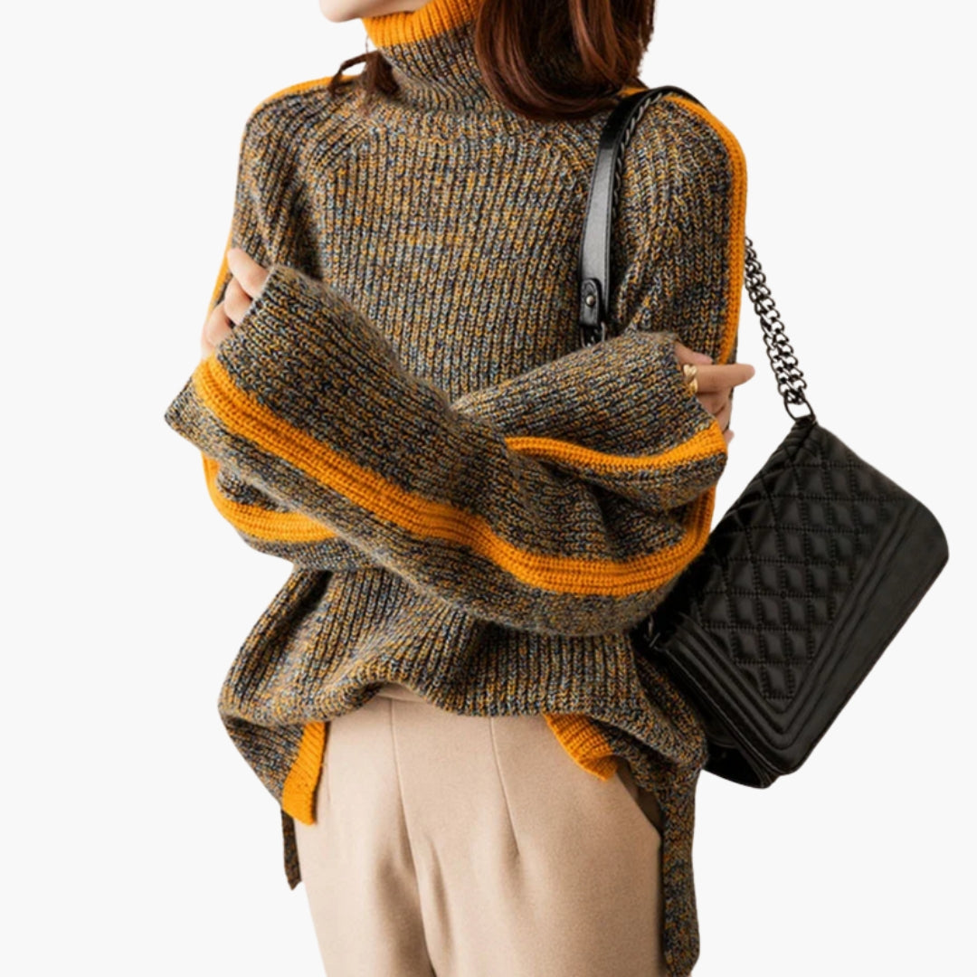 Women's knitted sweater with turtleneck and wide sleeves