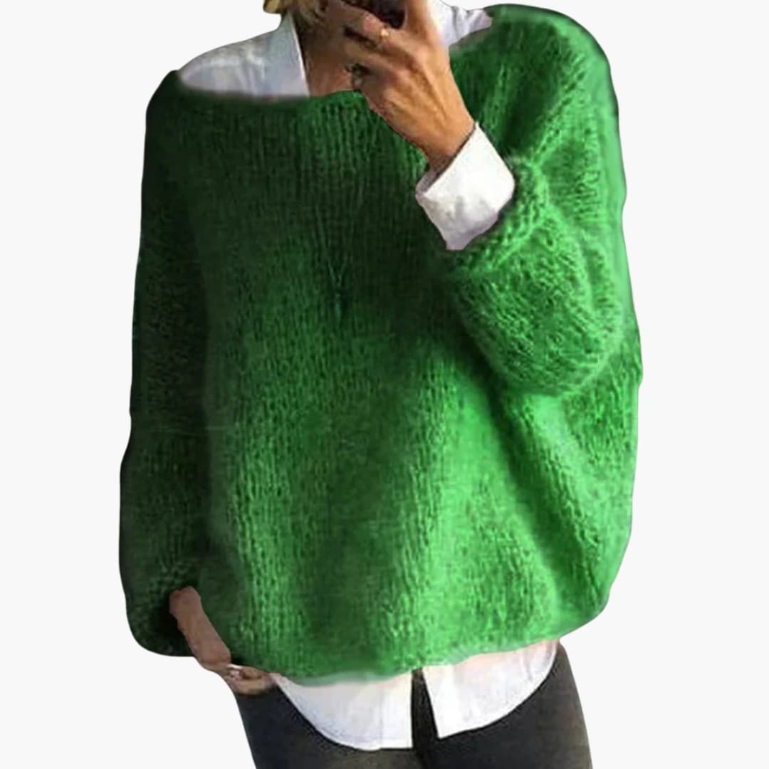 Pull femme en maille avec encolure large et surface texturée