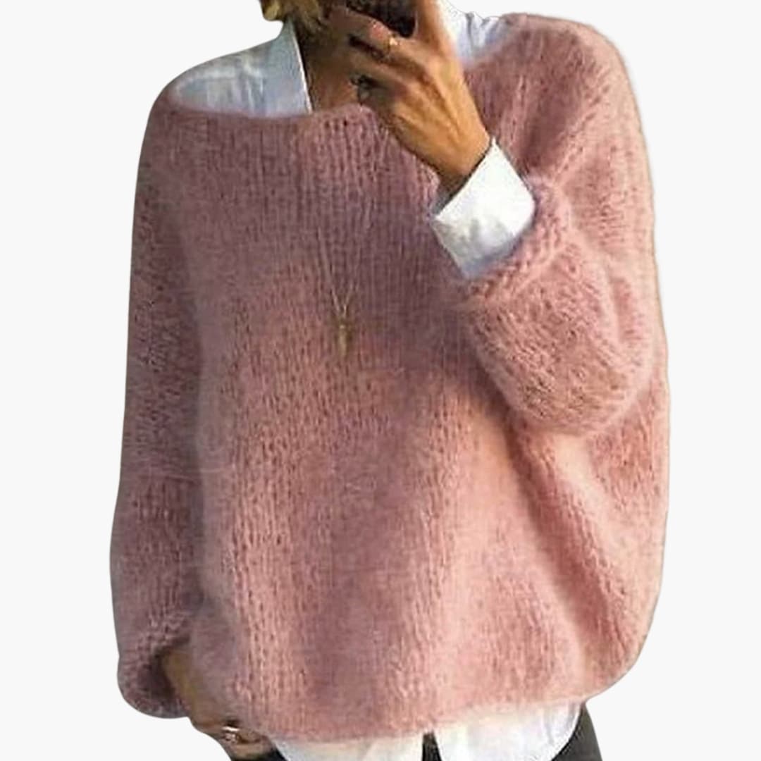 Pull femme en maille avec encolure large et surface texturée