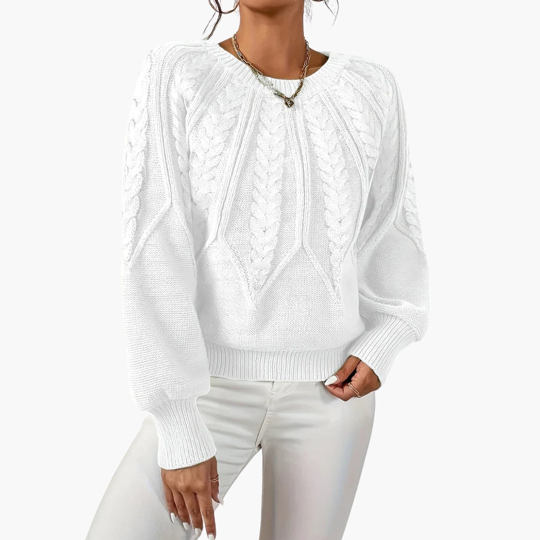 Pull femme maille torsadée col rond avec motif câblé