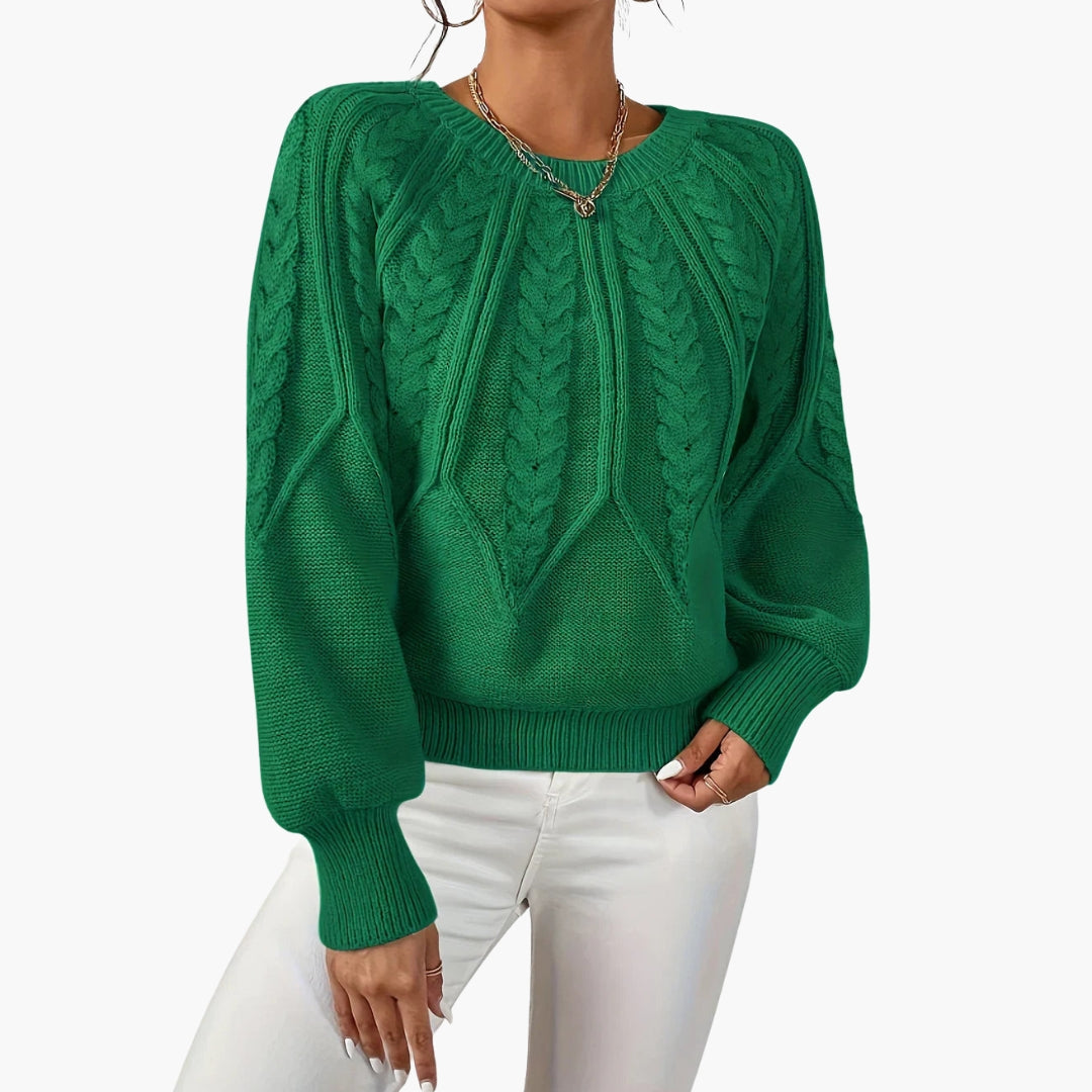 Pull femme maille torsadée col rond avec motif câblé