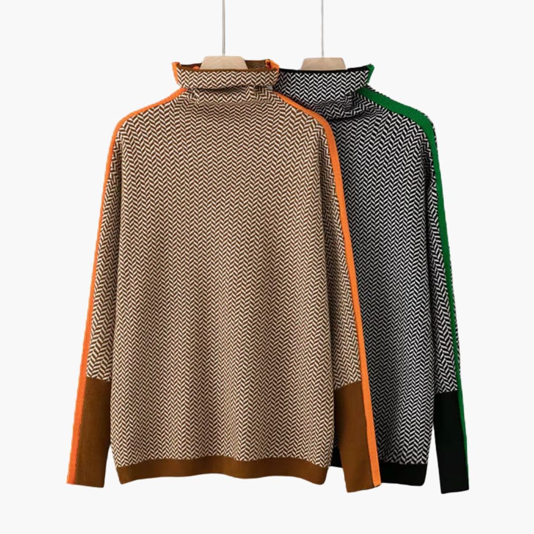 Damtröja med chevrongmönster och kontrasterande detaljer