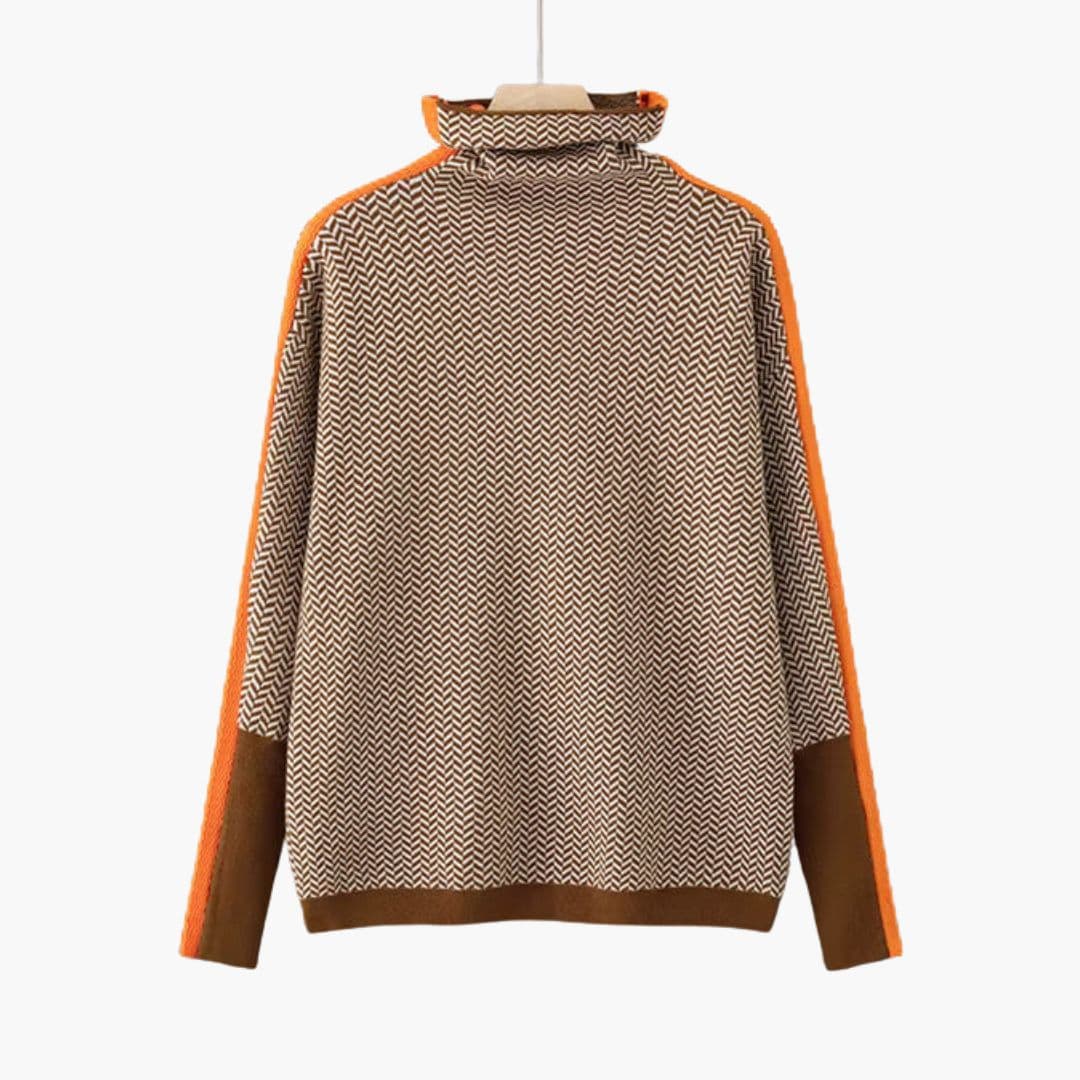 Pull femme motif chevrons avec finitions contrastées
