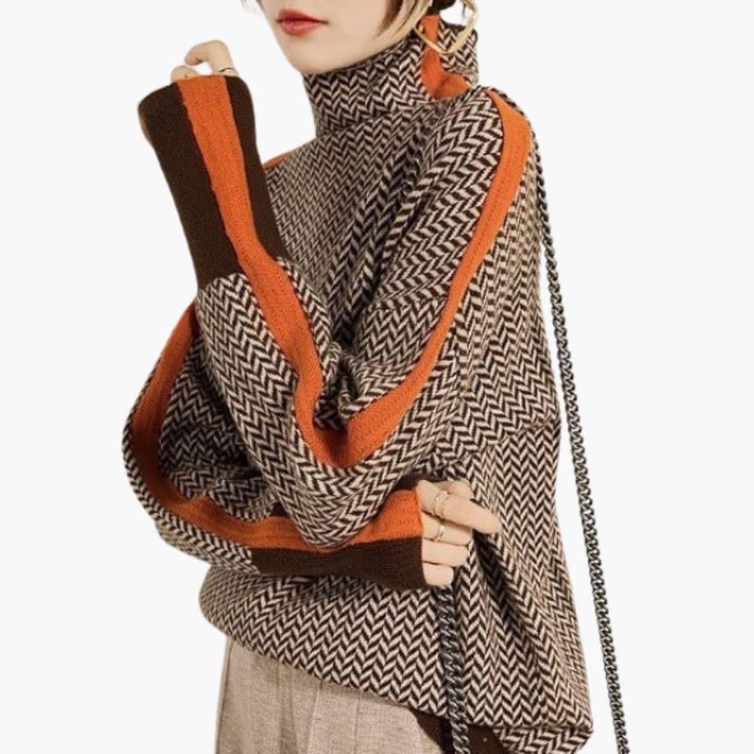 Damtröja med chevrongmönster och kontrasterande detaljer