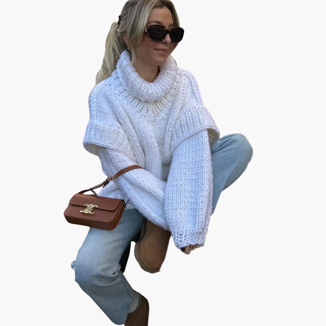 Pull femme oversize en grosse maille avec col roulé