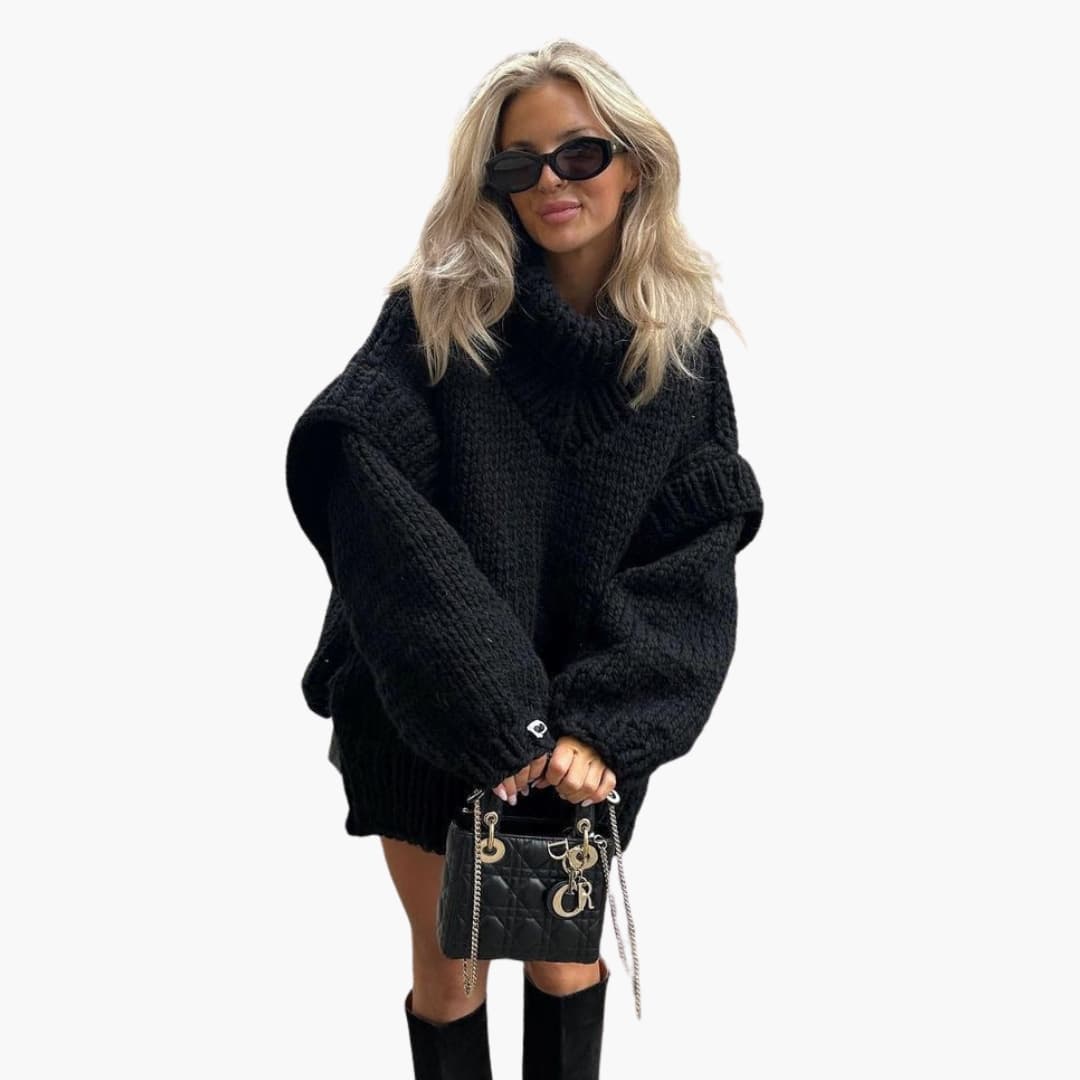 Pull femme oversize en grosse maille avec col roulé