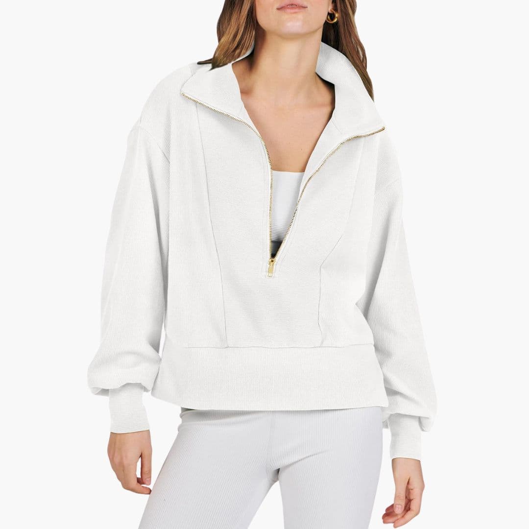 Sudadera deportiva para mujer con cuello alto y cierre de cremallera