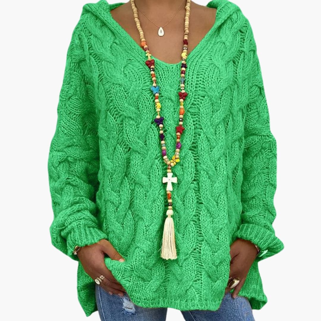 Suéter de mujer con cuello en V y corte holgado con trenzado