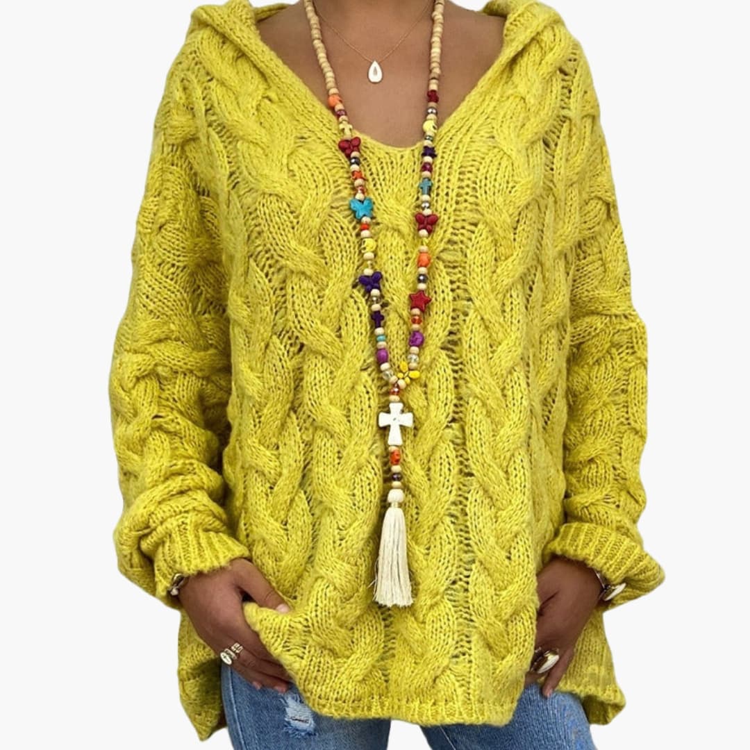 Suéter de mujer con cuello en V y corte holgado con trenzado