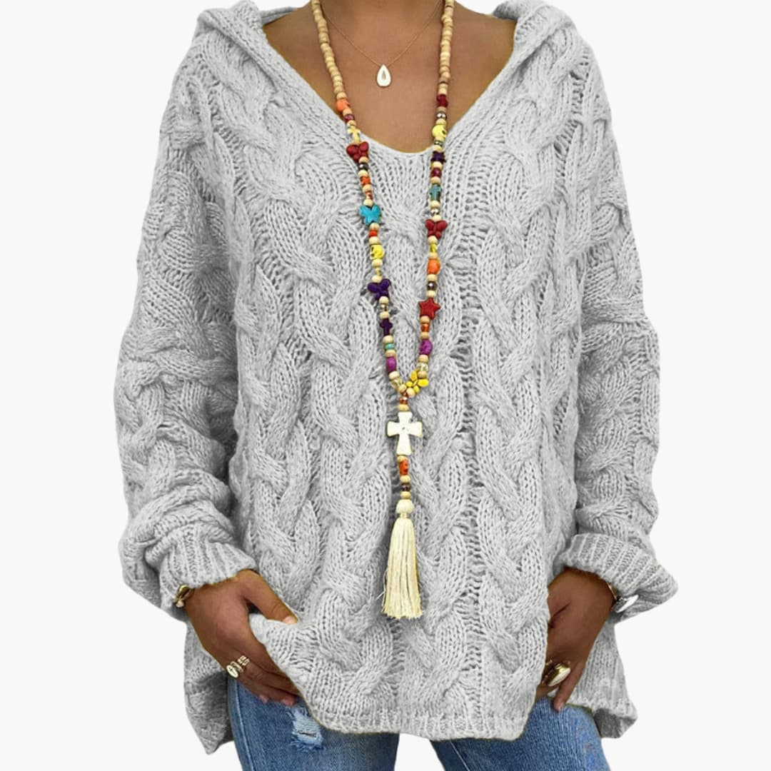 Pull femme torsadé avec col en V et coupe décontractée