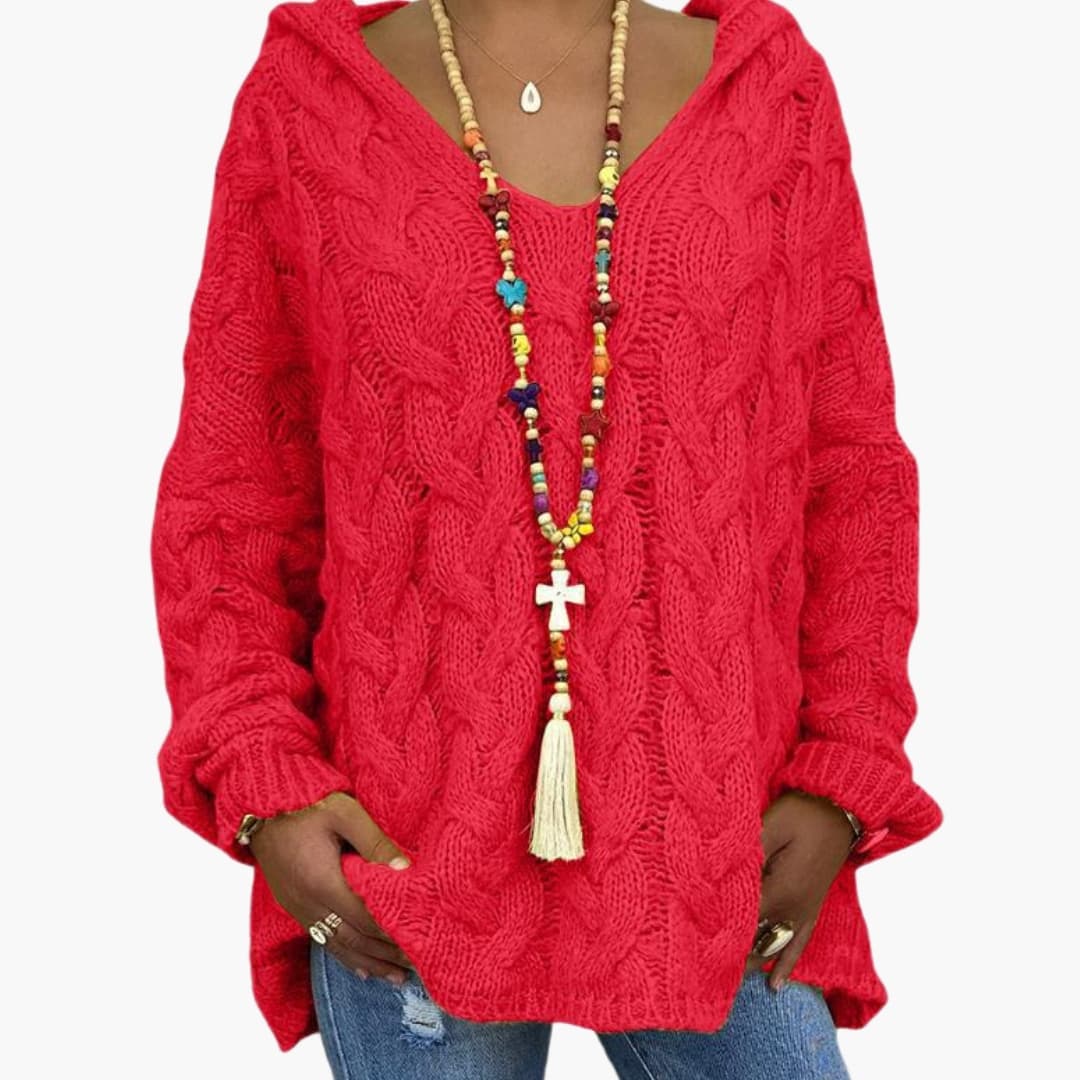 Pull femme torsadé avec col en V et coupe décontractée