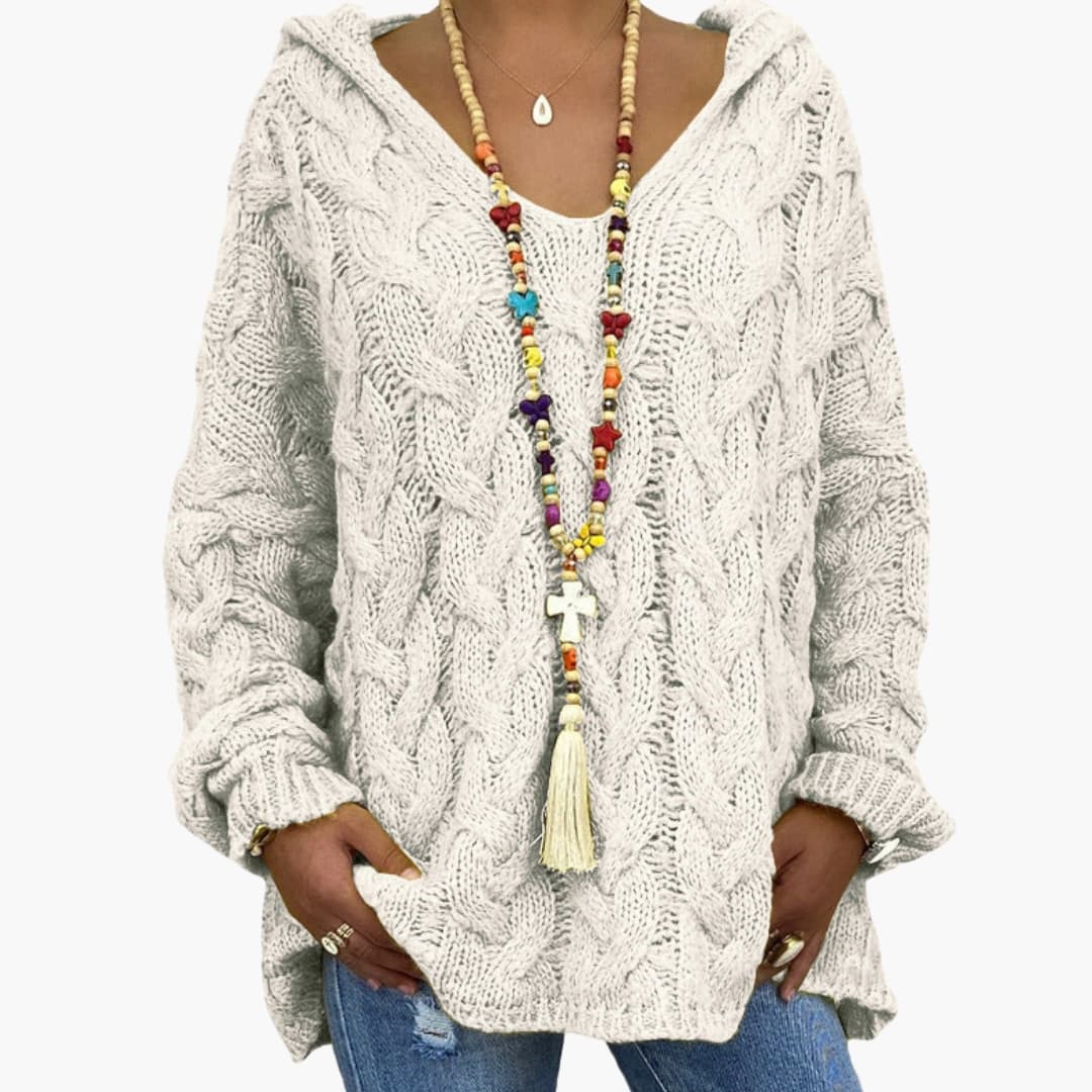Suéter de mujer con cuello en V y corte holgado con trenzado