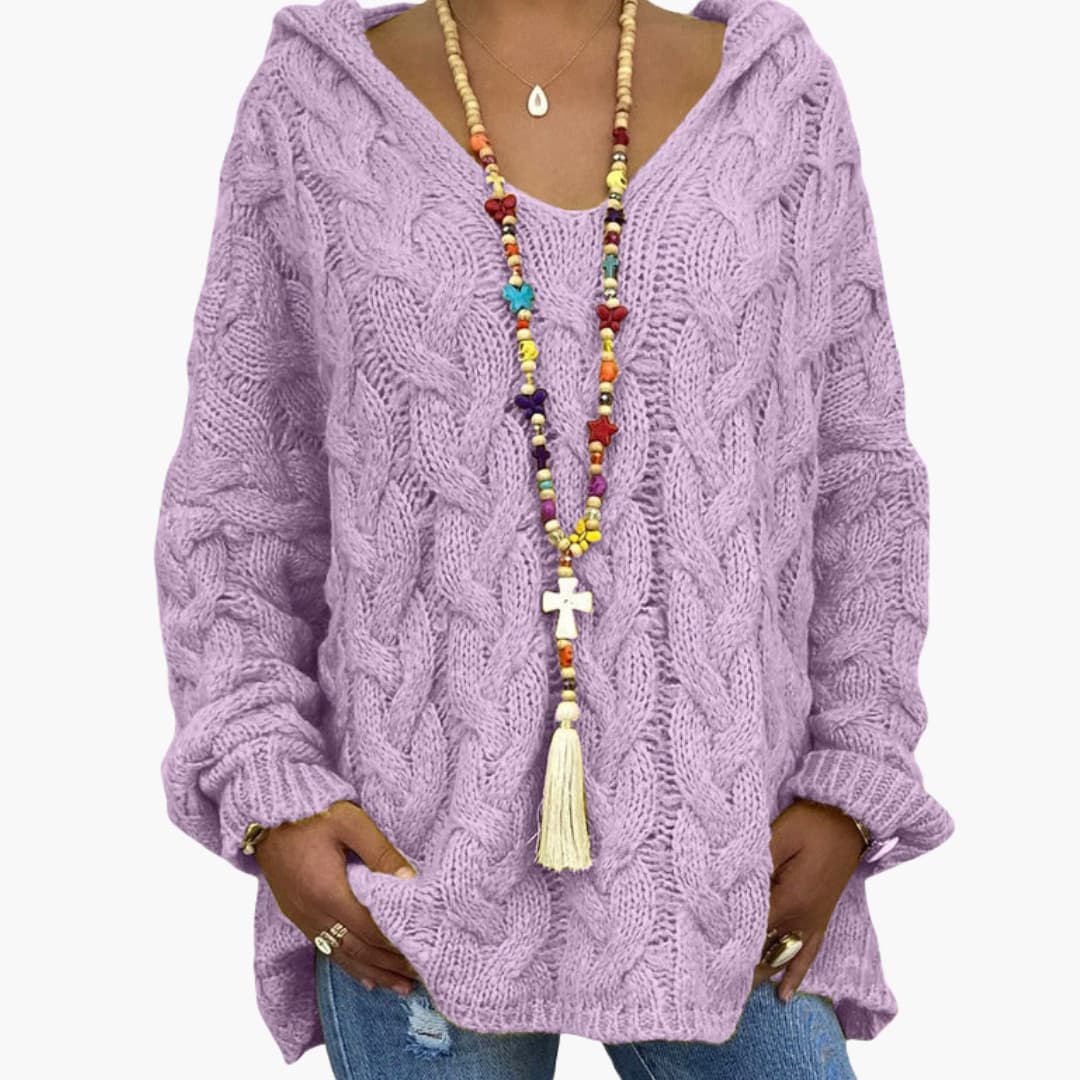 Suéter de mujer con cuello en V y corte holgado con trenzado