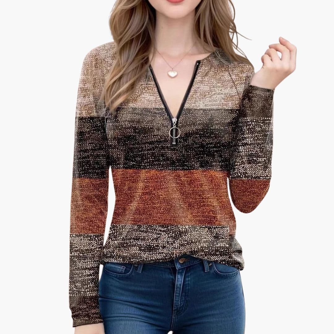 Sudadera con cremallera para mujer con estampado a rayas y superficie texturizada