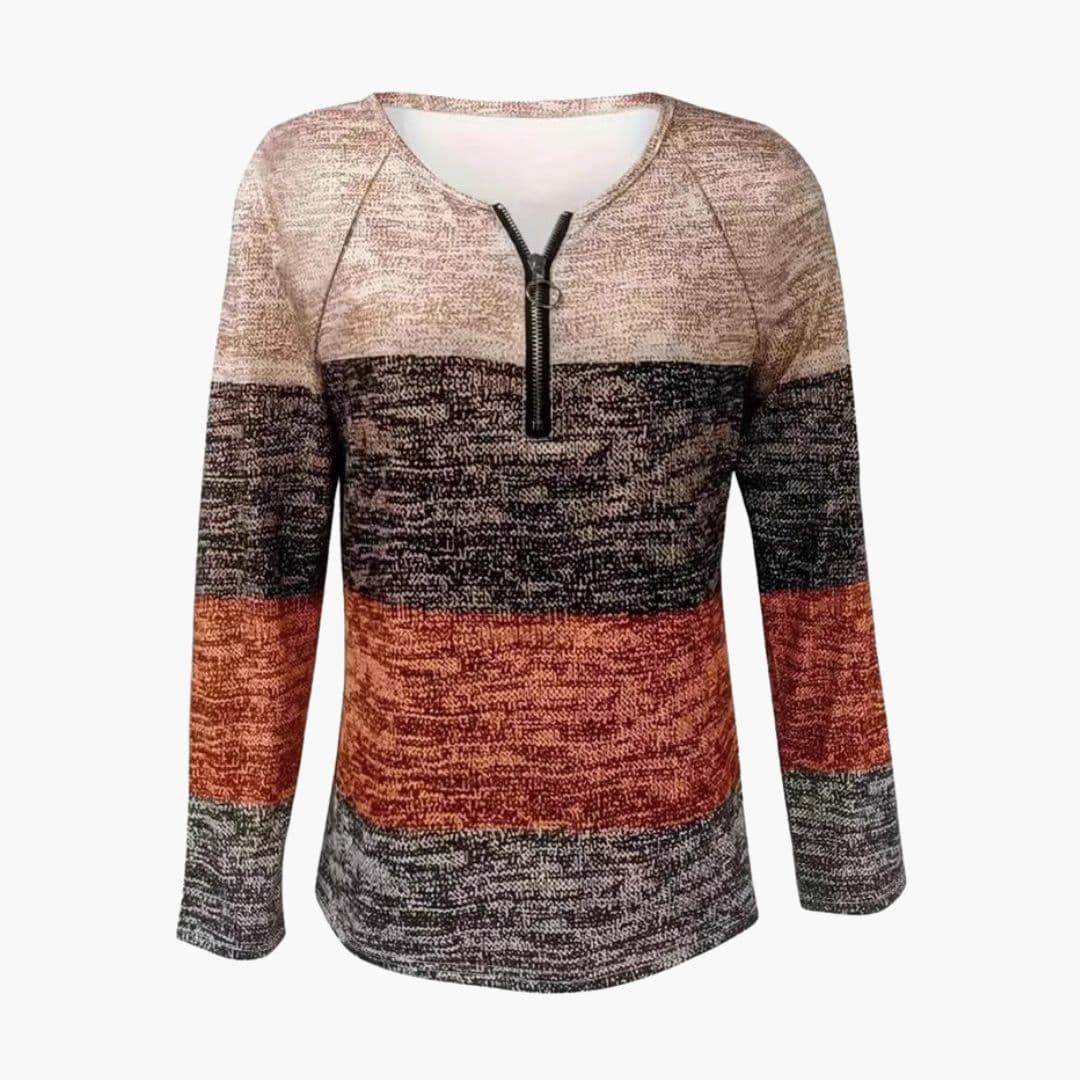 Sudadera con cremallera para mujer con estampado a rayas y superficie texturizada