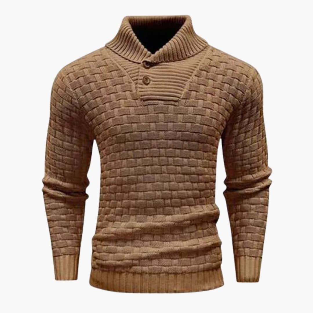 Pull homme à col rabattu avec patte boutonnée