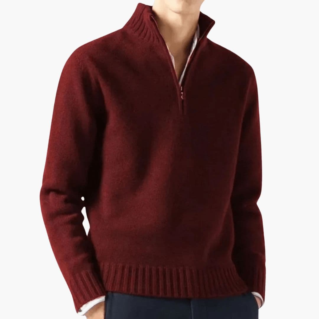 Pull homme à col zippé et base côtelée