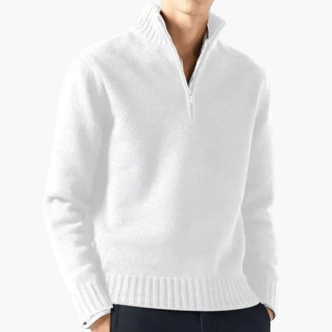 Pull homme à col zippé et base côtelée