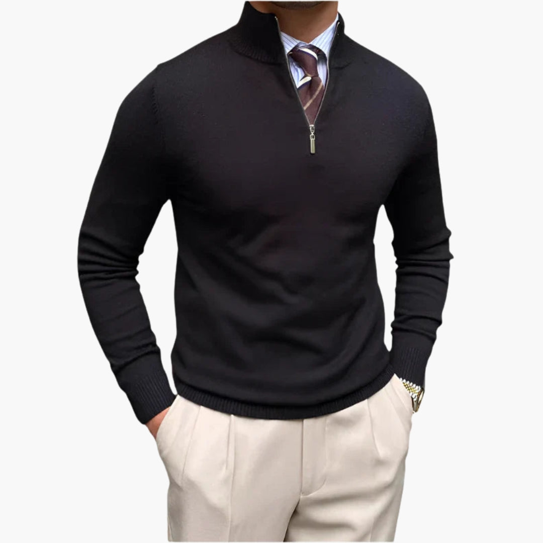 Maglione uomo con collo alto e mezza chiusura con zip