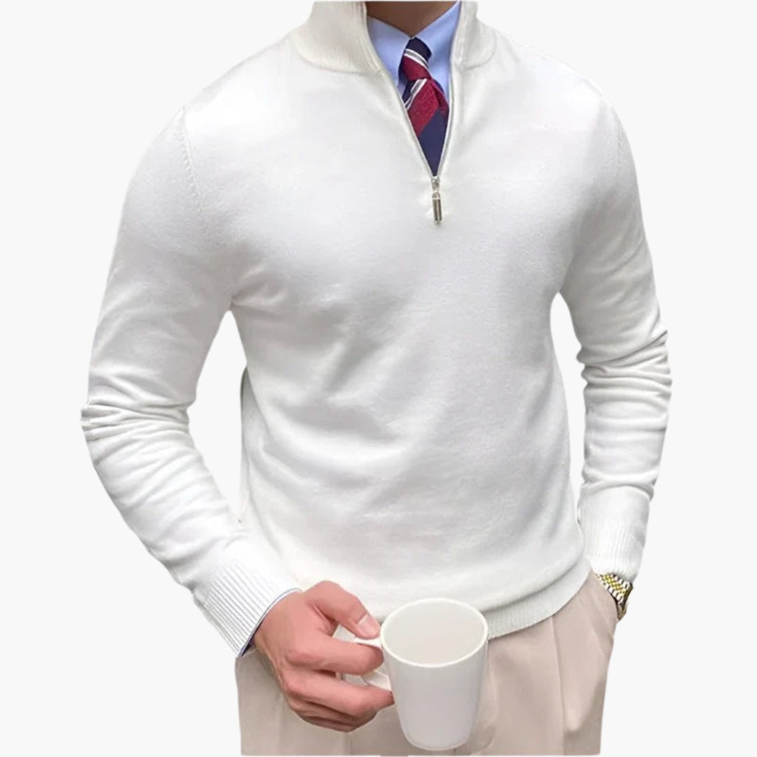 Maglione uomo con collo alto e mezza chiusura con zip