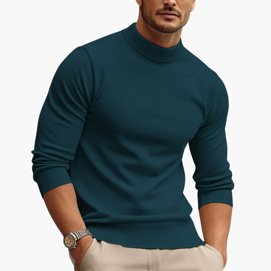 Pull homme col montant et finitions côtelées