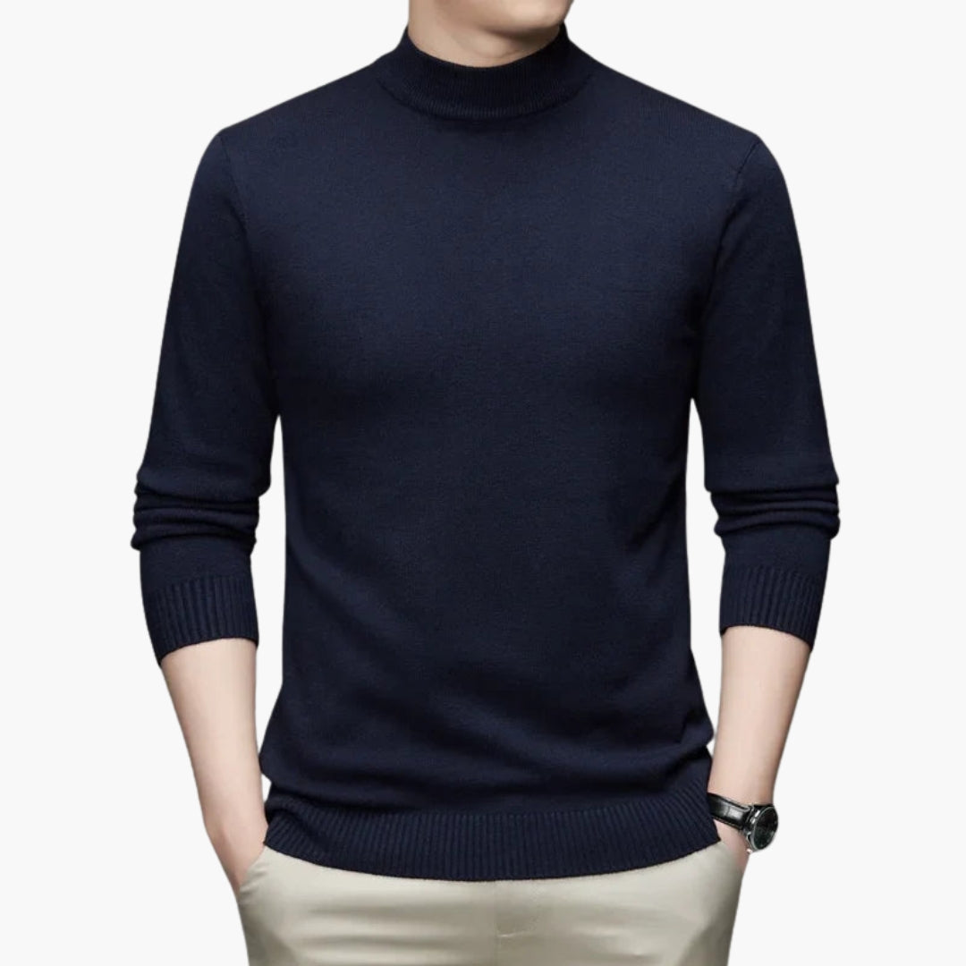 Pull homme col montant et finitions côtelées