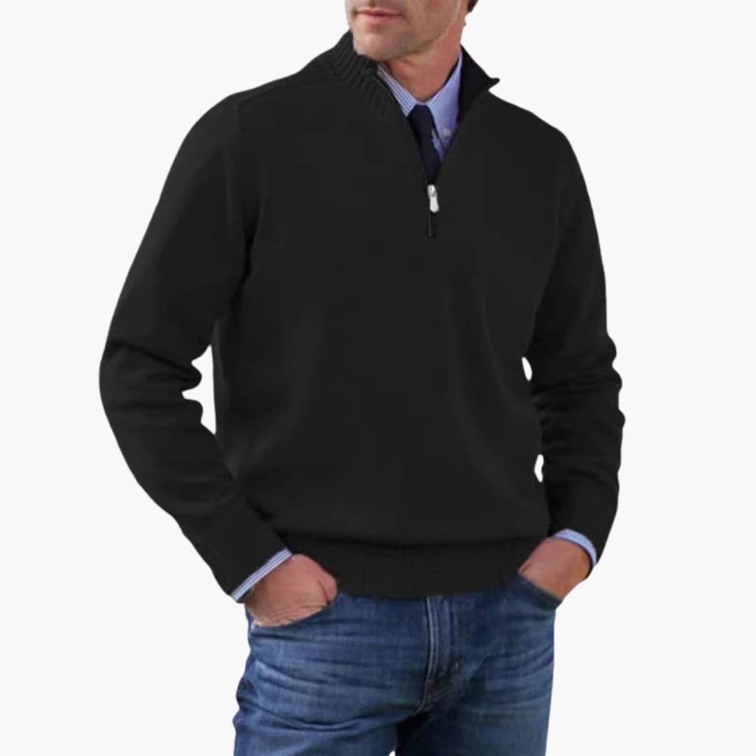 Pull homme demi zip avec ourlet côtelé