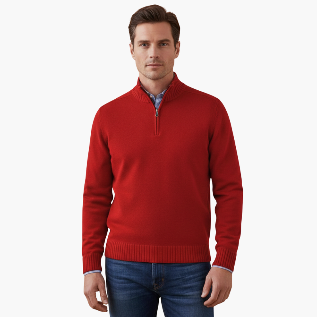 Men's half-zip pullover with ribbed hem