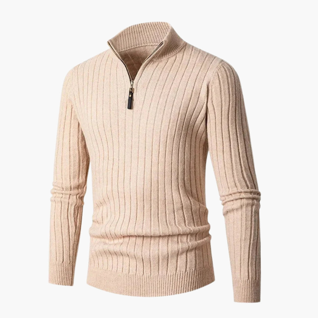 Herrtröja i stickat med hög krage och halv dragkedja