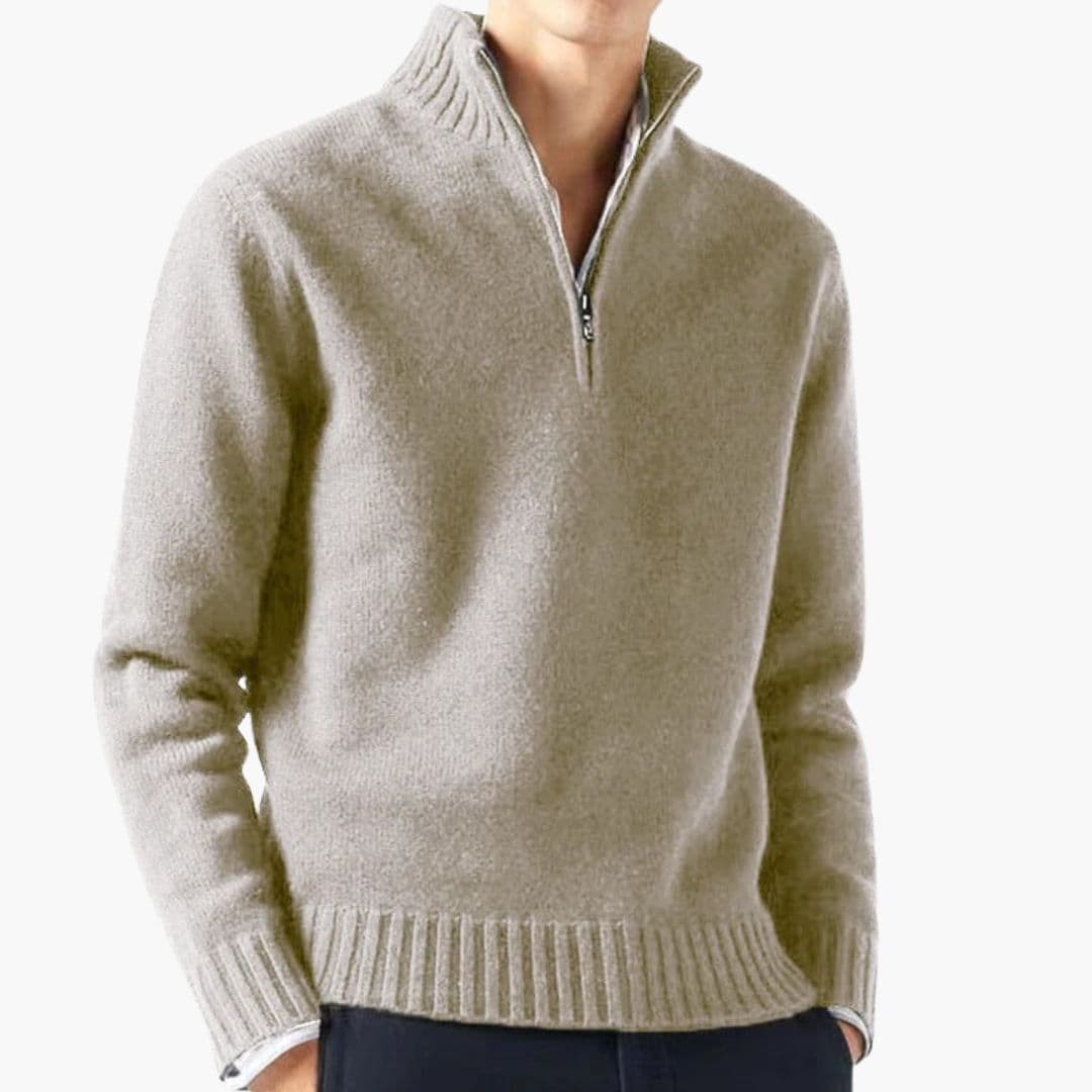 Pull homme en maille à col roulé zippé