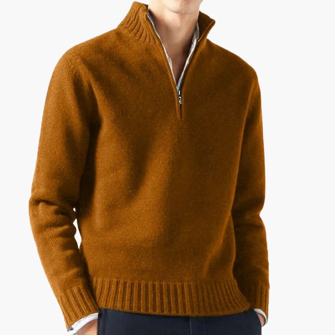 Pull homme en maille à col roulé zippé