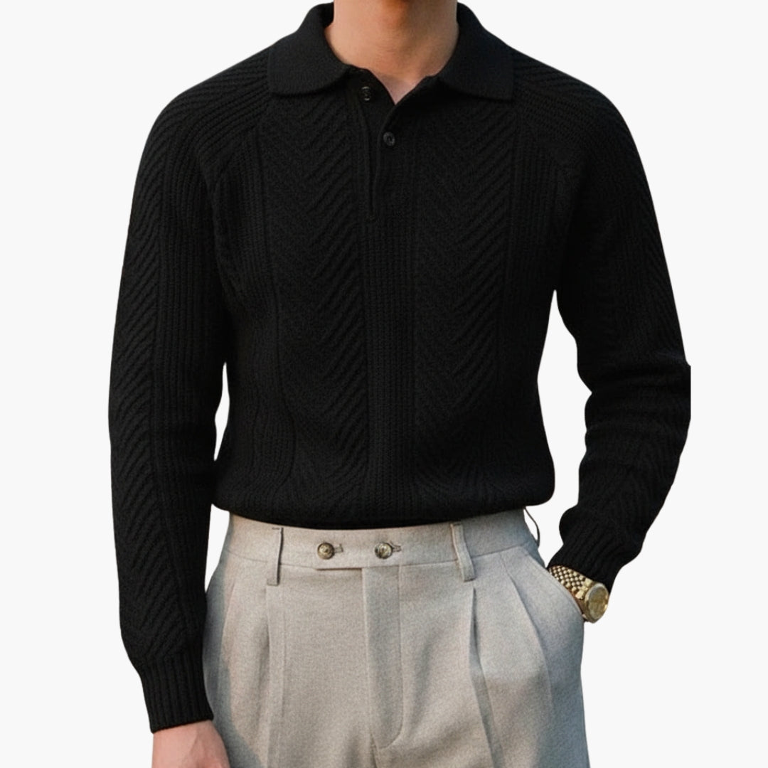Herrtröja i stickat med krage och texturerat mönster