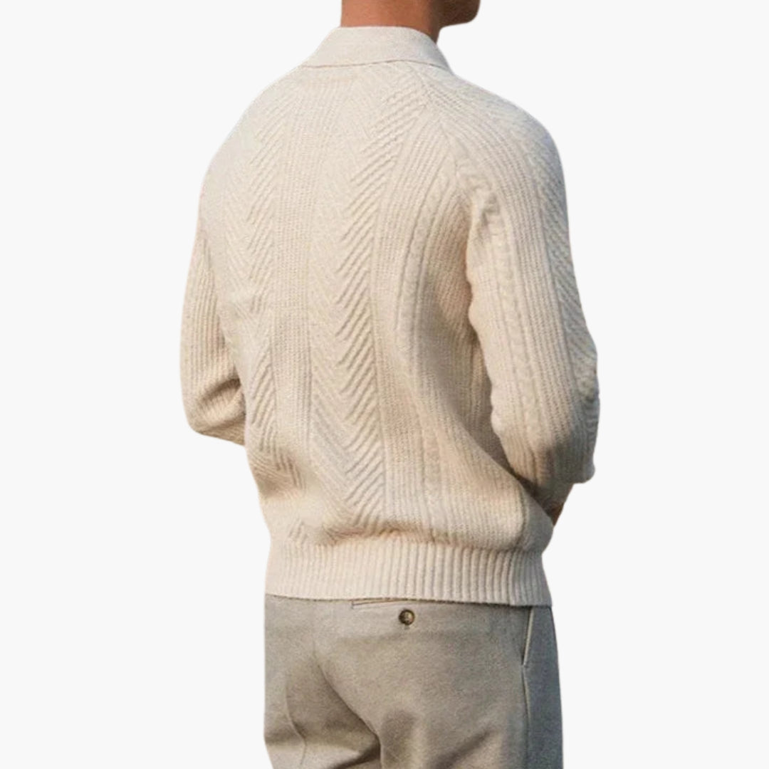 Herrtröja i stickat med krage och texturerat mönster