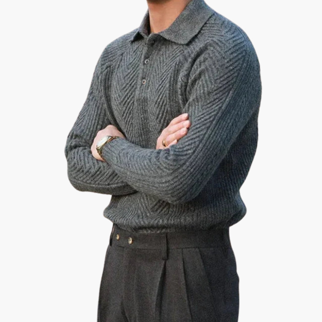 Herrtröja i stickat med krage och texturerat mönster