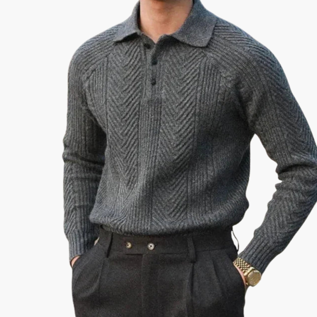Herrtröja i stickat med krage och texturerat mönster