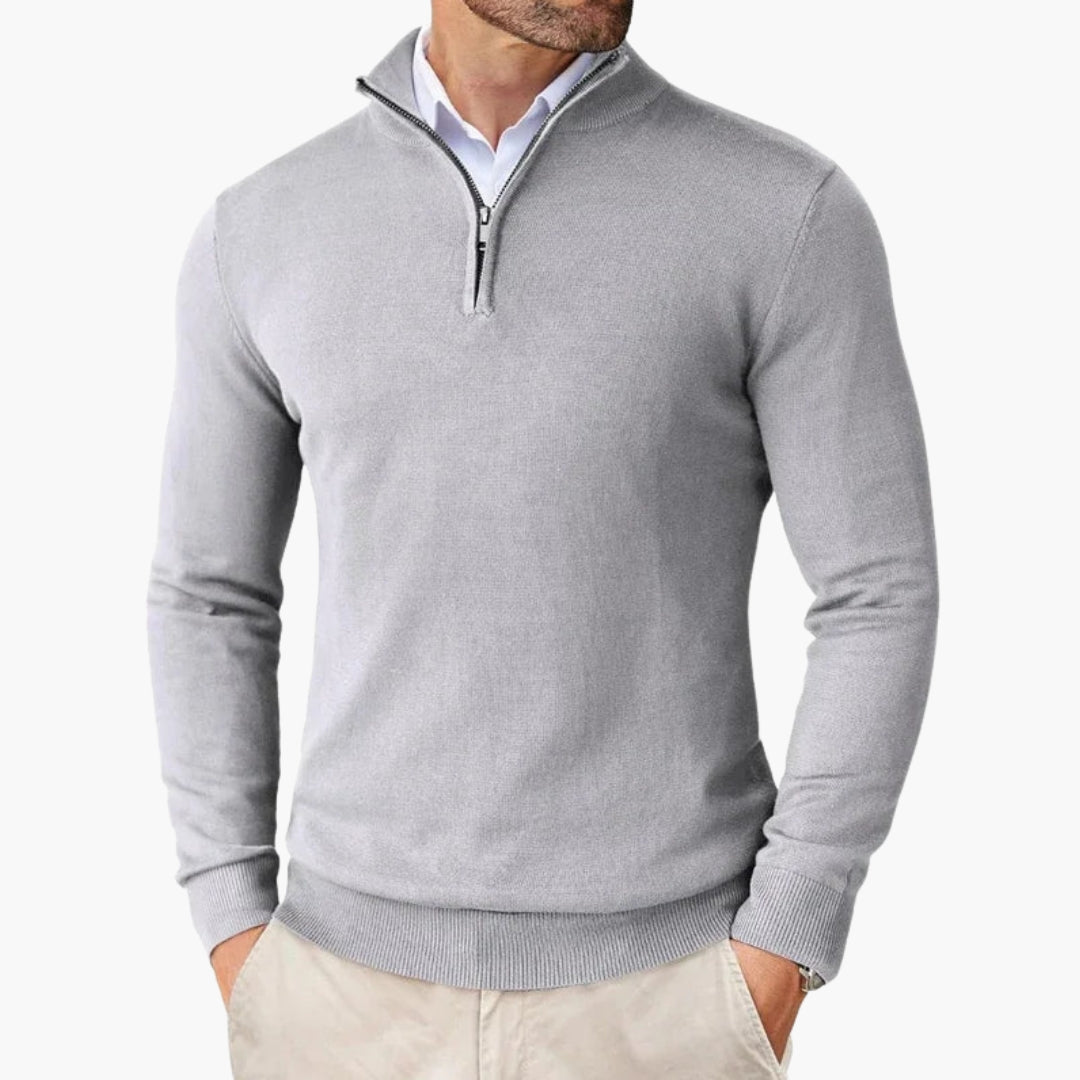 Pull homme en maille avec col zippé et finition côtelée