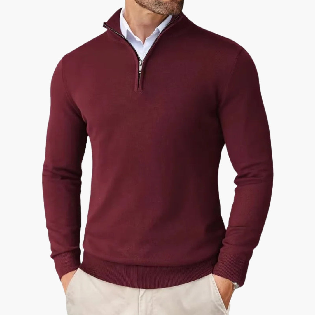 Pull homme en maille avec col zippé et finition côtelée