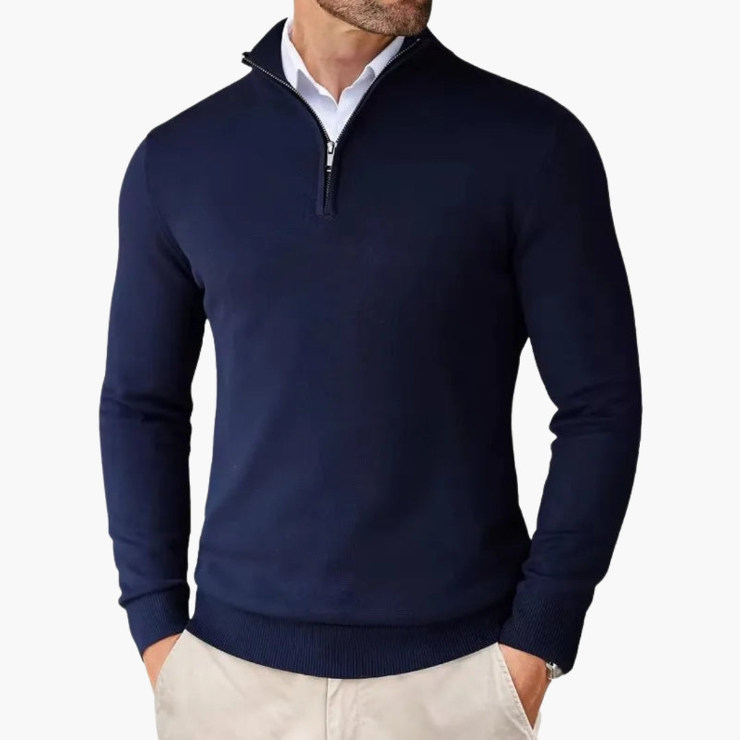 Pull homme en maille avec col zippé et finition côtelée