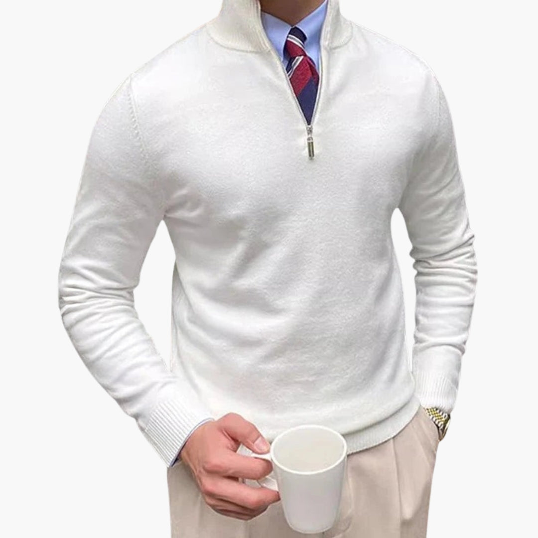 Pull homme en maille demi zip à col montant