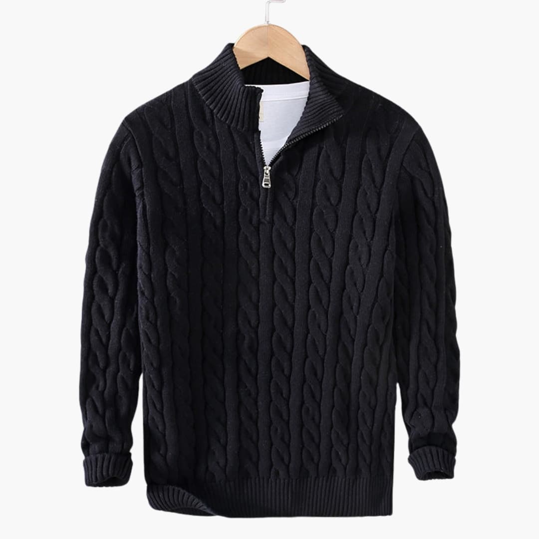 Pull homme en maille torsadée à demi-zip avec motif texturé