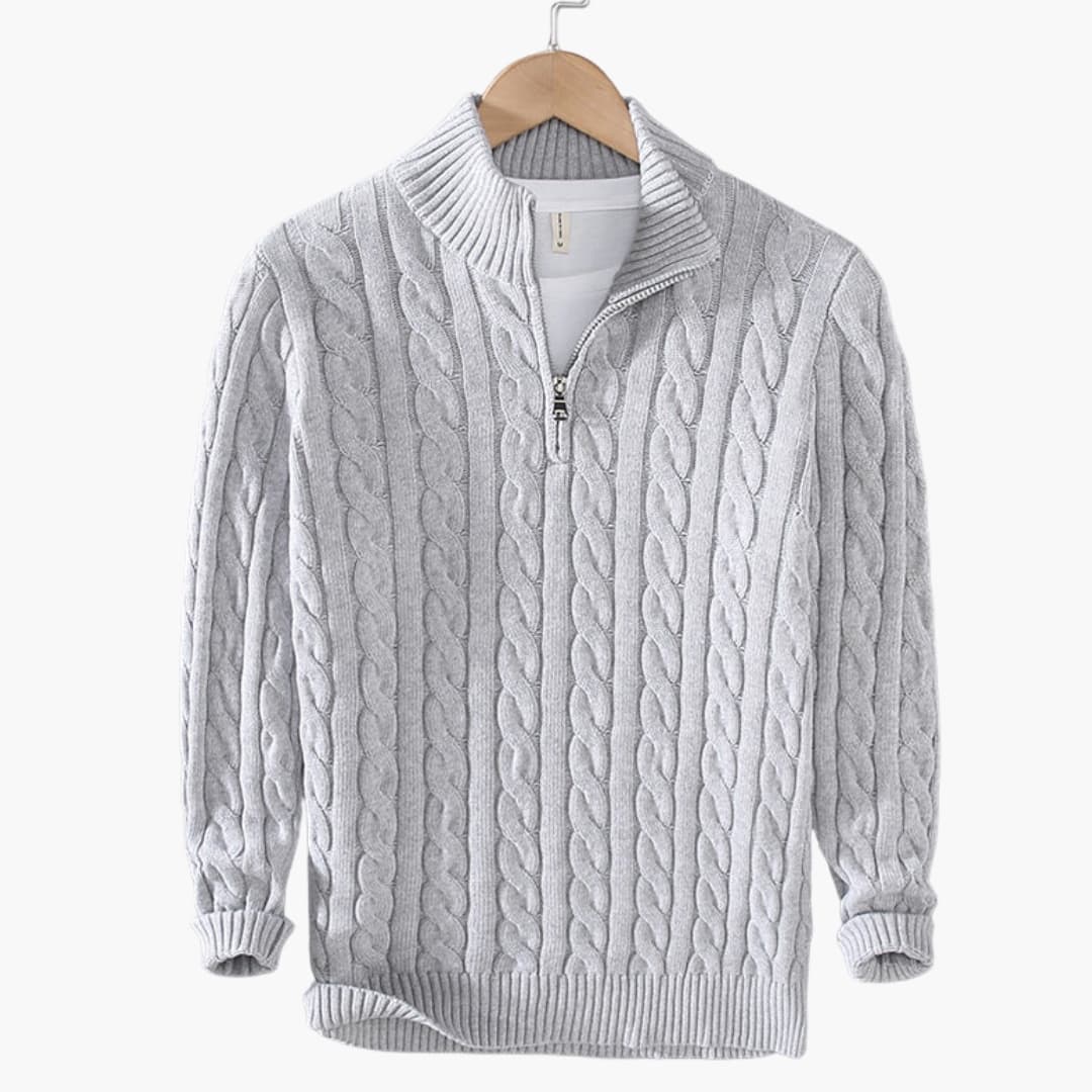 Pull homme en maille torsadée à demi-zip avec motif texturé