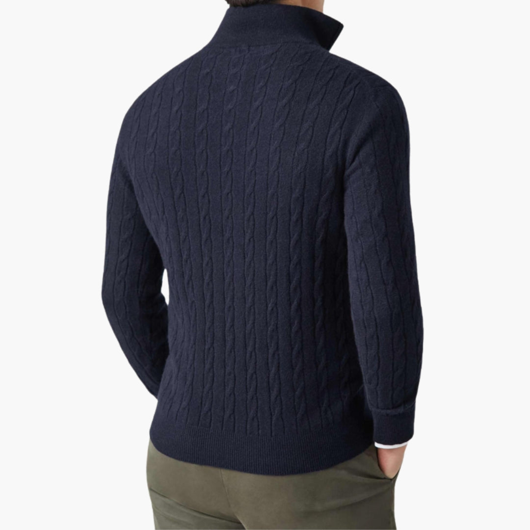 Camisola de homem com tranças e gola com fecho de meio zip