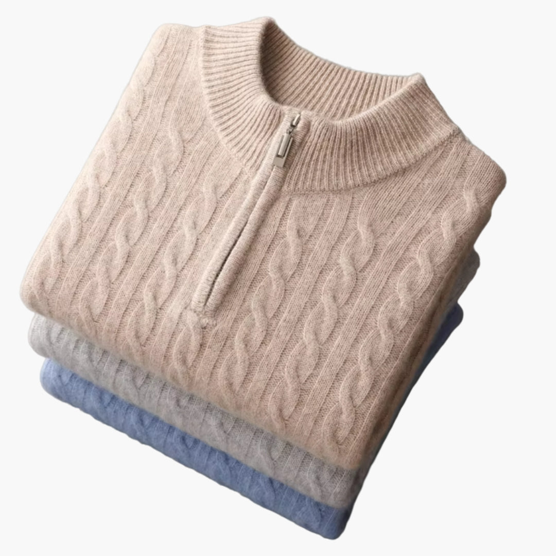 Herrtröja med flätmönster och halv dragkedja