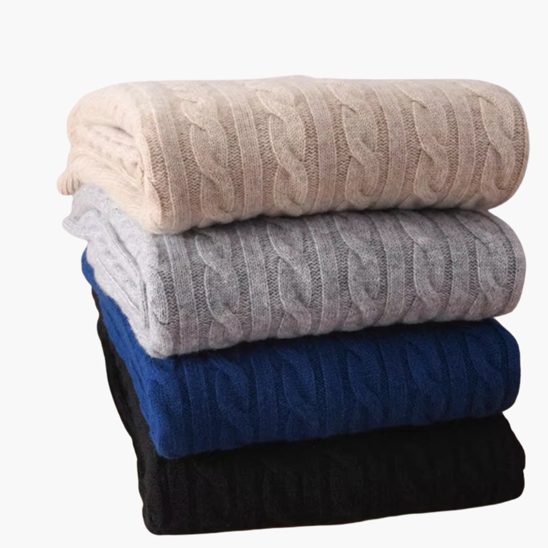 Herrtröja med flätmönster och halv dragkedja