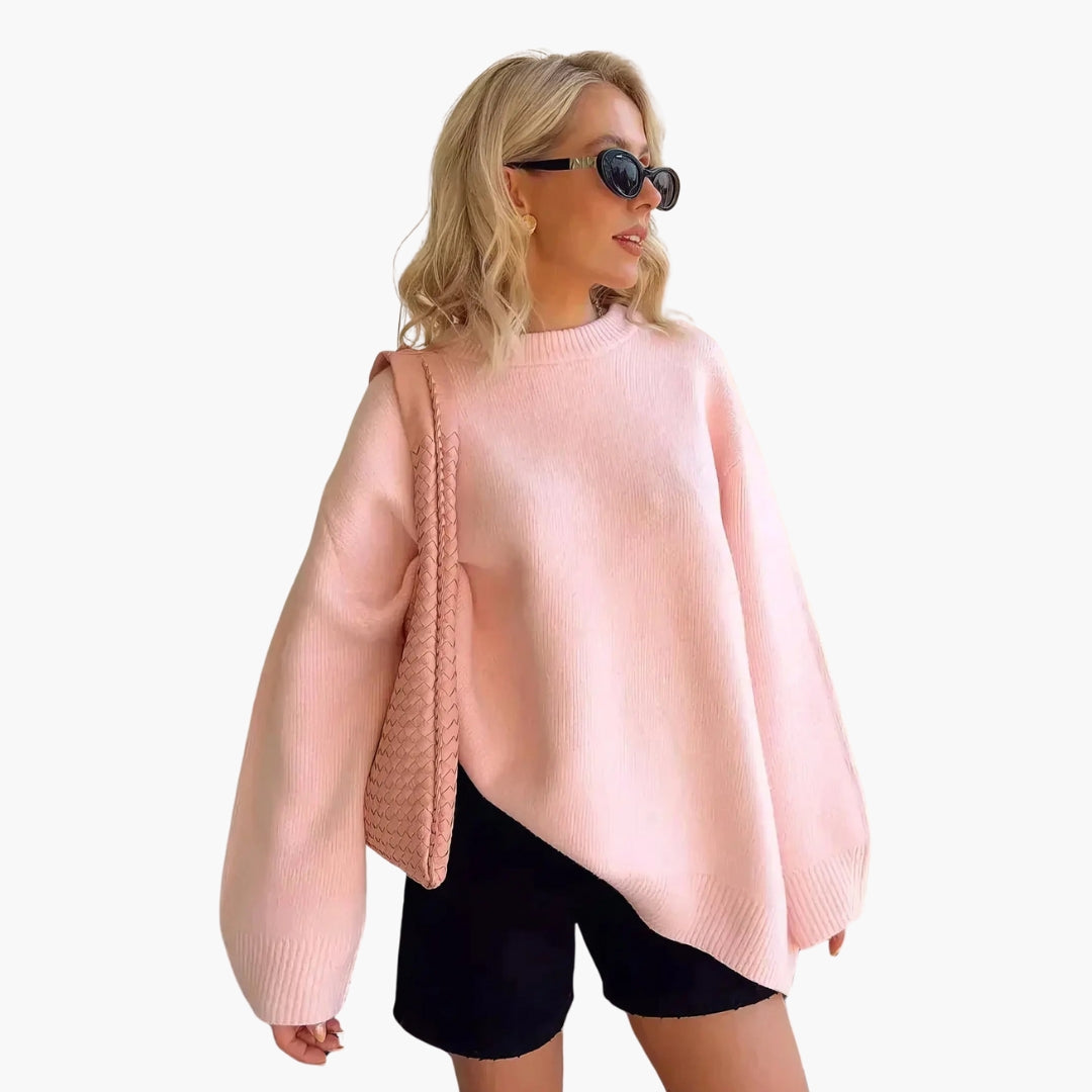 Pull oversize mulher com gola redonda e punhos canelados