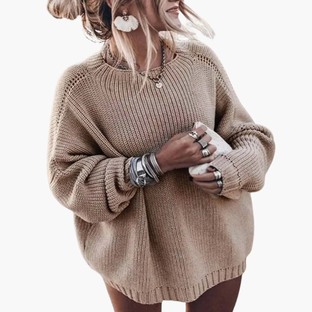 Oversized genser til dame i strikk med vide ermer