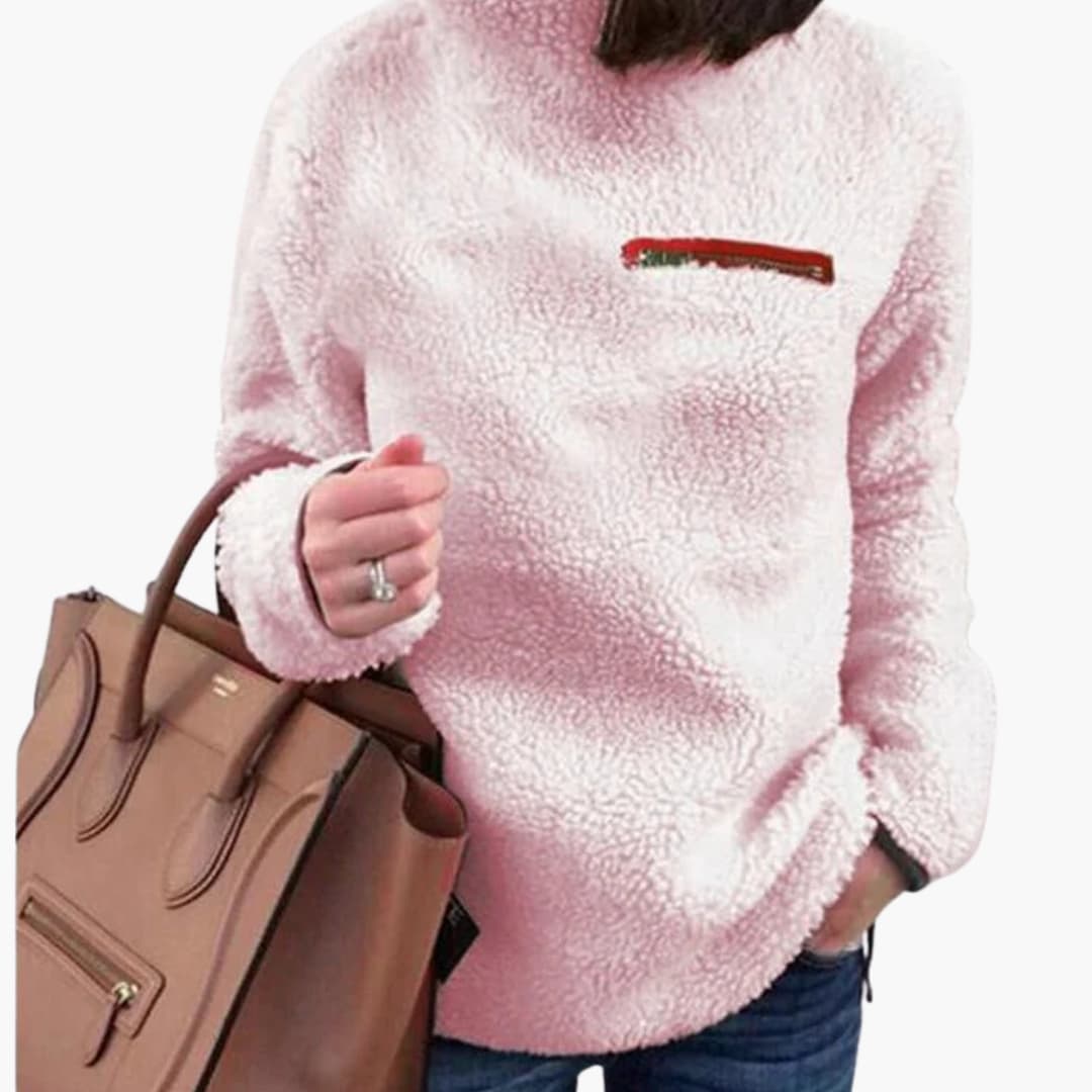 Suéter polar con cuello alto para mujer con bolsillo en el pecho con cremallera