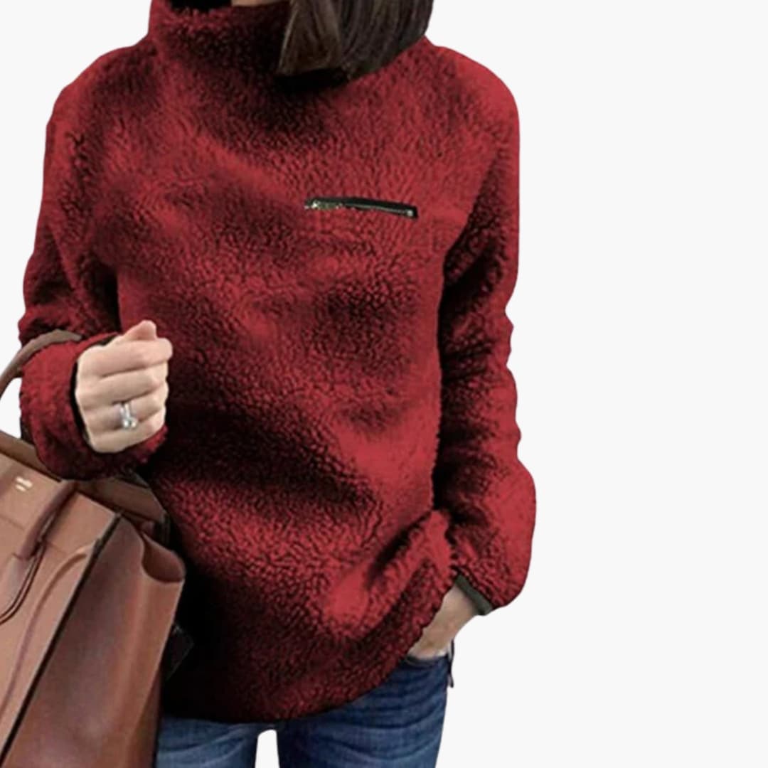 Suéter polar con cuello alto para mujer con bolsillo en el pecho con cremallera